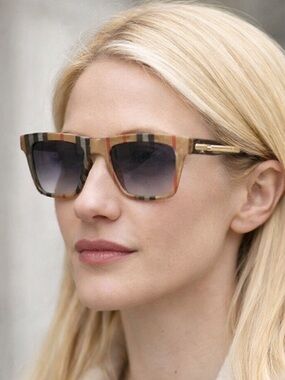 Designer Inspired Plaid Square Sunglasses Neutral Gradient Luxe